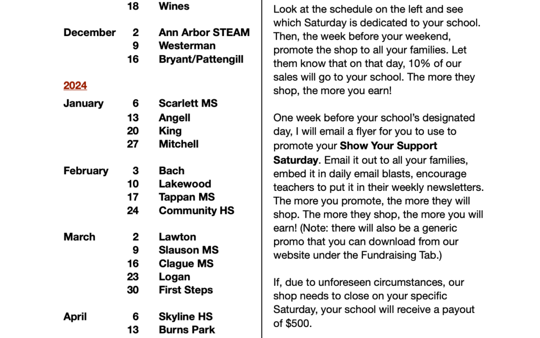20232024 SYS Schedule Ann Arbor PTO Thrift Shop