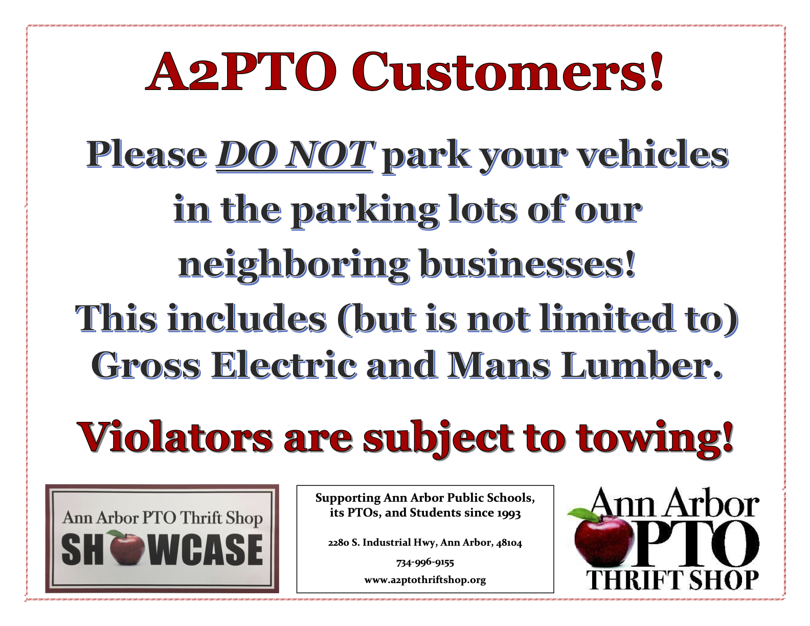 No Customer Parking at our Neighbors
