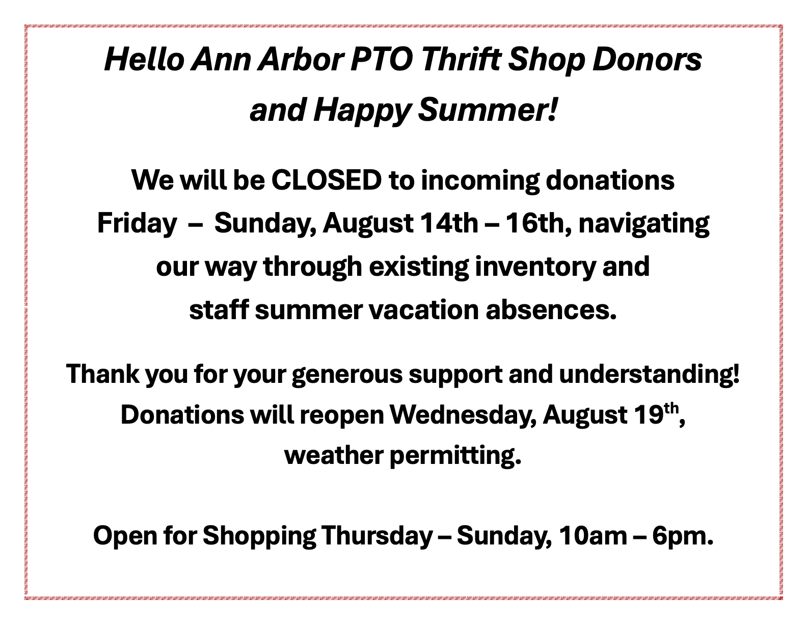Donations Closed August 2026